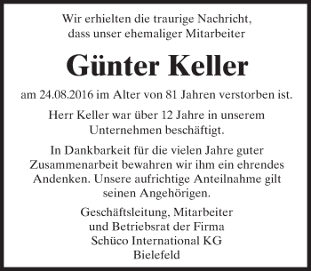 Traueranzeige von Günter Keller von Trauerportal Echo Online