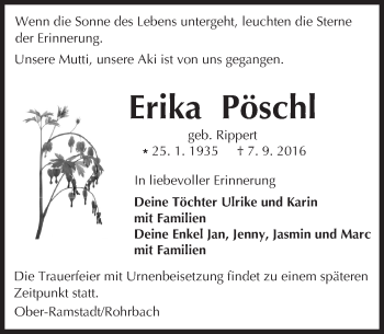 Traueranzeige von Erika Pöschl von Trauerportal Echo Online