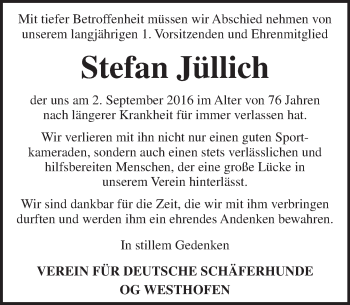 Traueranzeige von Stefan Jüllich von Trauerportal Rhein Main Presse