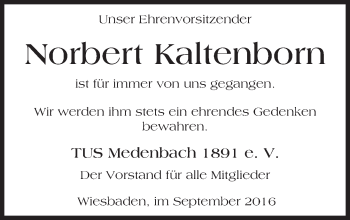 Traueranzeige von Norbert Kaltenborn von Trauerportal Rhein Main Presse