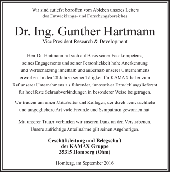 Traueranzeige von Gunther Hartmann von VRM Trauer