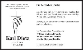 Traueranzeige von Karl Dietz von VRM Trauer
