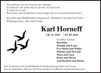 Traueranzeige von Karl Horneff von Trauerportal Echo Online