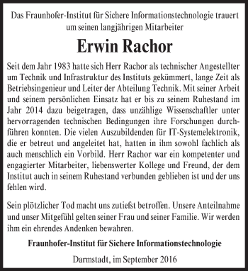 Traueranzeige von Erwin Rachor von Trauerportal Echo Online