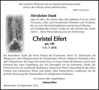 Traueranzeige von Christel Eifert von  Kreisanzeiger