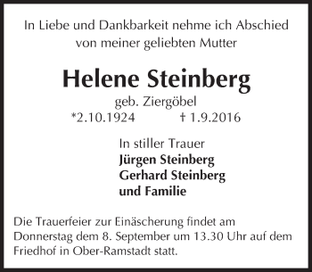 Traueranzeige von Helene Steinberg von Trauerportal Echo Online