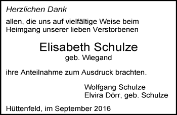 Traueranzeige von Elisabeth Schulze von Trauerportal Echo Online