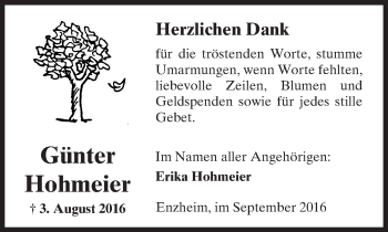 Traueranzeige von Günther Hohmeier von  Kreisanzeiger