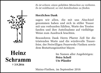 Traueranzeige von Heinz Schramm von Trauerportal Rhein Main Presse