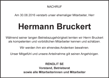 Traueranzeige von Hermann Bruckert von Trauerportal Rhein Main Presse