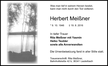 Traueranzeige von Herbert Meißner von VRM Trauer