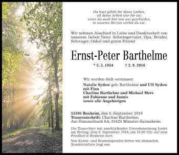 Traueranzeige von Ernst-Peter Barthelme von Trauerportal Rhein Main Presse