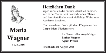 Traueranzeige von Maria Wagner von  Camberger Anzeiger