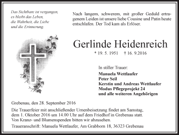 Traueranzeige von Gerlinde Heidenreich von VRM Trauer