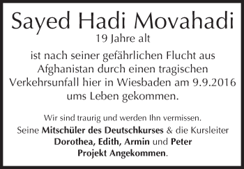 Traueranzeige von Sayed Hadi Movahadi von Trauerportal Rhein Main Presse