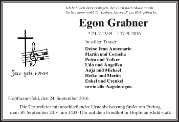 Traueranzeige von Egon Grabner von VRM Trauer