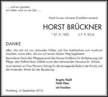 Traueranzeige von Horst Brückner von VRM Trauer