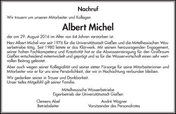 Traueranzeige von Albert Michel von  Gießener Anzeiger