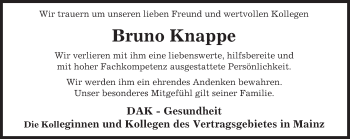 Traueranzeige von Bruno Knappe von Trauerportal Rhein Main Presse