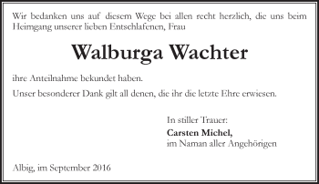 Traueranzeige von Walburga Wachter von Trauerportal Rhein Main Presse