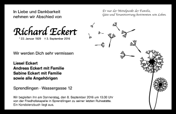Traueranzeige von Richard Eckert von Trauerportal Rhein Main Presse