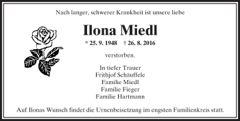 Traueranzeige von Ilona Miedl von  Camberger Anzeiger