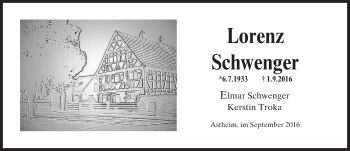 Traueranzeige von Lorenz Schwenger von Trauerportal Rhein Main Presse