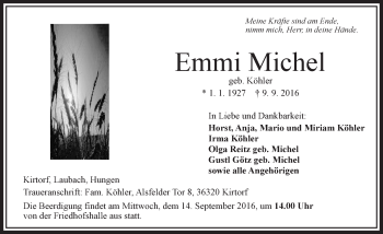 Traueranzeige von Emmi Michel von VRM Trauer