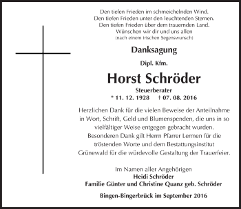 Traueranzeige von Horst Schröder von Trauerportal Rhein Main Presse