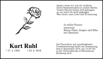 Traueranzeige von Kurt Ruhl von  Gießener Anzeiger