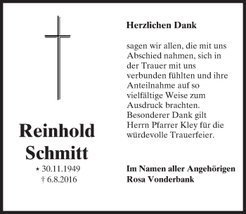Traueranzeige von Reinhold Schmitt von Trauerportal Rhein Main Presse