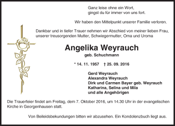 Traueranzeige von Angelika Weyrauch von Trauerportal Echo Online