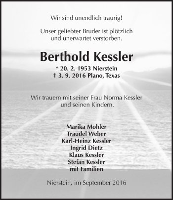 Traueranzeige von Berthold Kessler von Trauerportal Rhein Main Presse