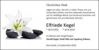Traueranzeige von Elfriede Kegel von Trauerportal Echo Online