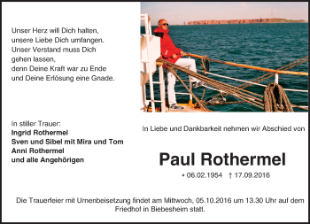 Traueranzeige von Paul Rothermel von Trauerportal Echo Online
