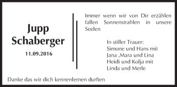 Traueranzeige von Jupp Schaberger von Trauerportal Rhein Main Presse