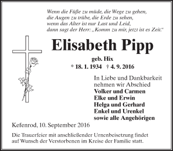 Traueranzeige von Elisabeth Pipp von  Kreisanzeiger