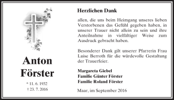 Traueranzeige von Anton Förster von VRM Trauer