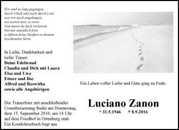 Traueranzeige von Luciano Zanon von  Kreisanzeiger