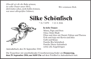 Traueranzeige von Silke Schönfisch von  Kreisanzeiger