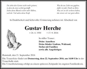 Traueranzeige von Gustav Herche von  Kreisanzeiger