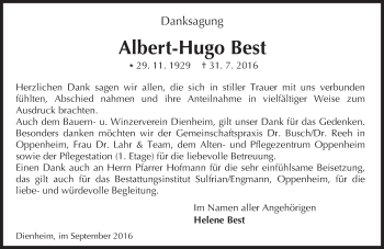 Traueranzeige von Albert-Hugo Best von Trauerportal Rhein Main Presse
