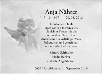 Traueranzeige von Anja Nährer von Trauerportal Echo Online