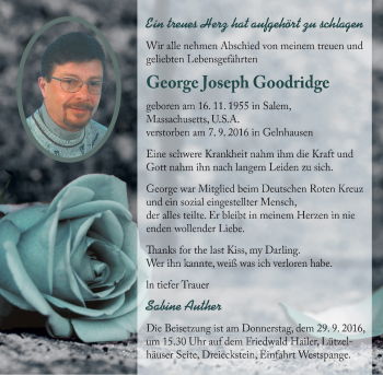 Traueranzeige von George Joseph Goodridge von  Gelnhäuser Tageblatt