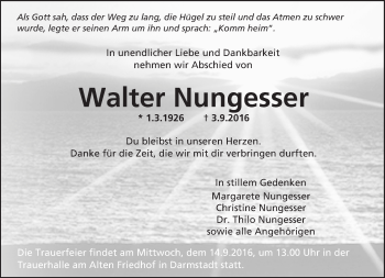 Traueranzeige von Walter Nungesser von Trauerportal Echo Online
