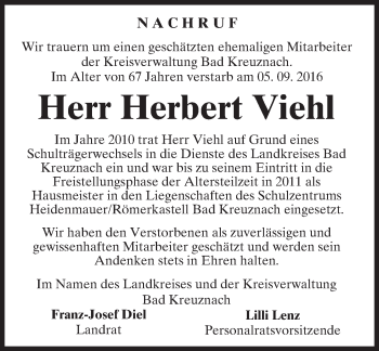 Traueranzeige von Herbert Viehl von Trauerportal Rhein Main Presse