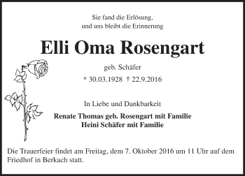 Traueranzeige von Elli Rosengart von Trauerportal Echo Online