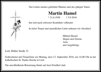 Traueranzeige von Martin Hamel von  Gießener Anzeiger