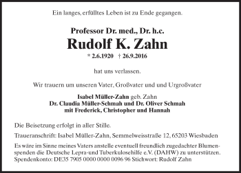 Traueranzeige von Rudolf K. Zahn von Trauerportal Rhein Main Presse