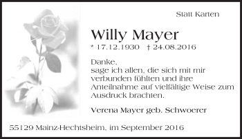 Traueranzeige von Willy Mayer von Trauerportal Rhein Main Presse